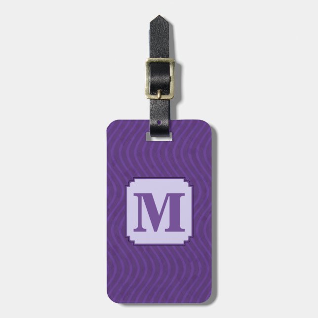 Purple Wavy Lines Pattern Luggage Tag (Front Vertical)