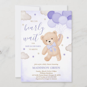 Purple We Can Bearly Wait Baby Shower Invitation