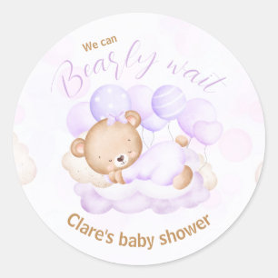 Purple We Can Bearly Wait Baby Shower Stickers