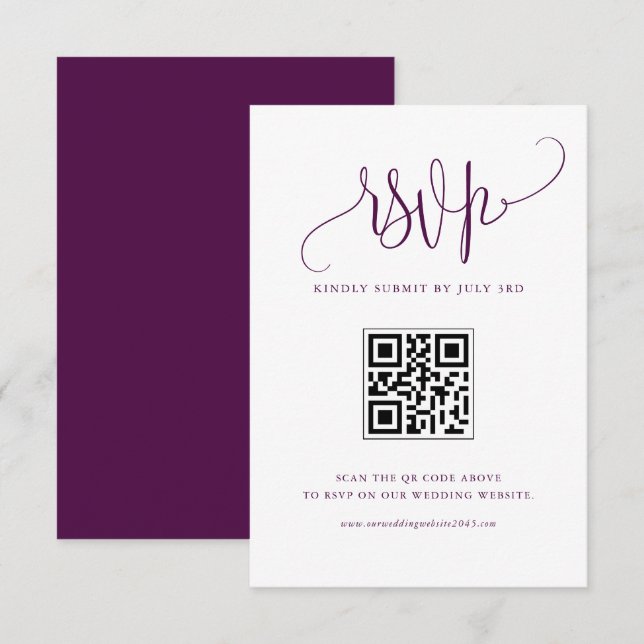 Purple We Do Modern Calligraphy Wedding QR Code RSVP Card (Front/Back)