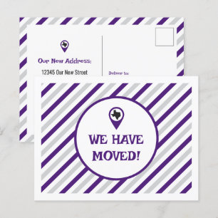 Purple We Have Moved Striped Moving  Postcard