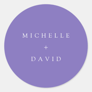 Purple Wedding Bride and Groom Names Classic Round Sticker