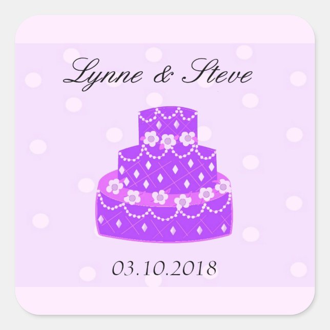 Purple Wedding Cake Save the Date Square Sticker (Front)
