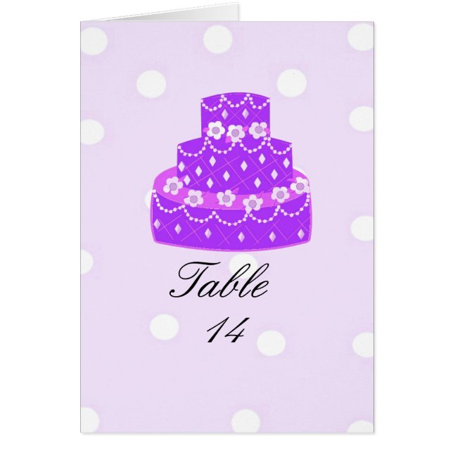 Purple Wedding Cake Table Seating Card (Front)