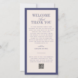 Purple Wedding Ceremony or Reception Welcome Thank You Card