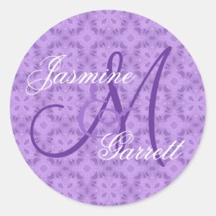 Purple Wedding Custom Monogram V12 Classic Round Sticker