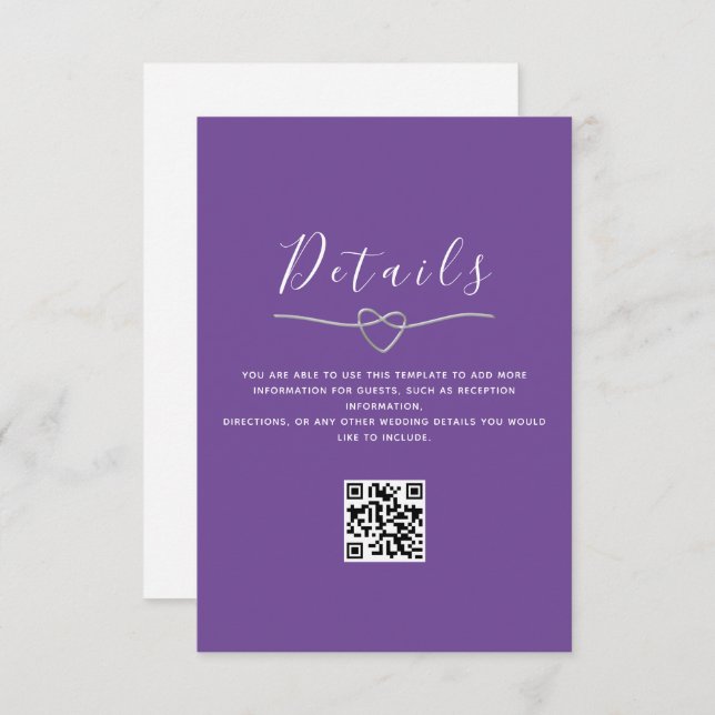 Purple Wedding Details QR Code Enclosure Card (Front/Back)