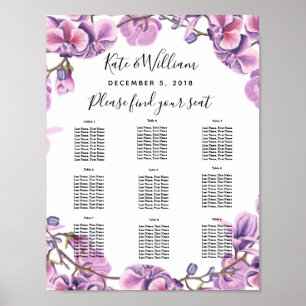 purple wedding floral Table plan party/wedding Poster