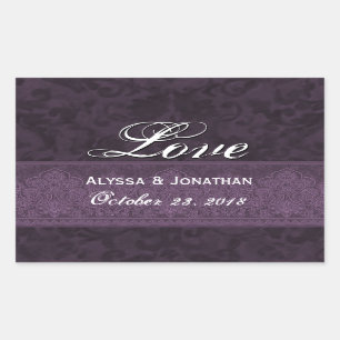 Purple Wedding Love Damask and Ribbon Sticker