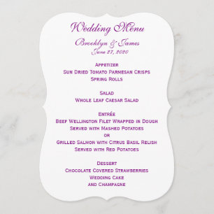 Purple Wedding Menu Custom Invitations With Bow
