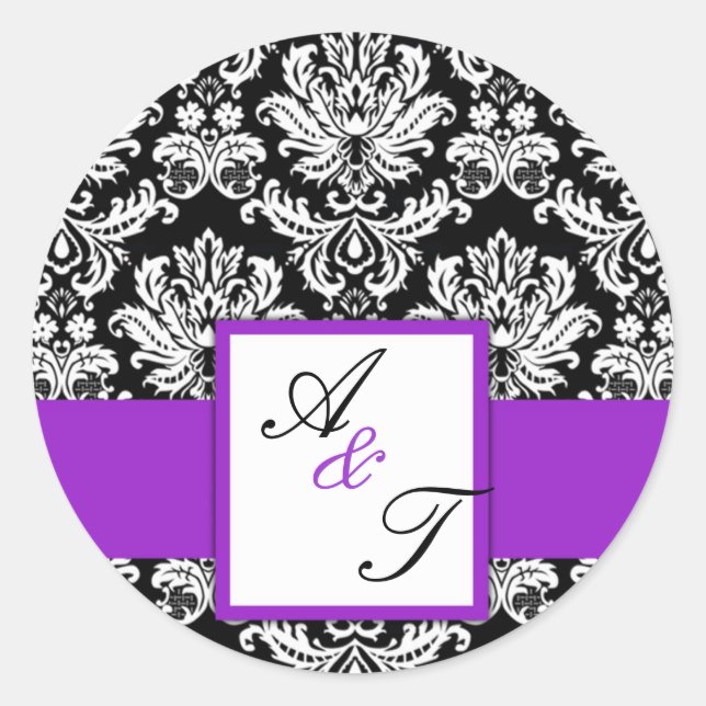 Purple Wedding Monogram Damask Seal (Front)
