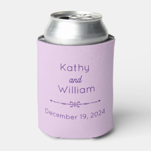 Purple Wedding Party Favour Names and Date Can Cooler