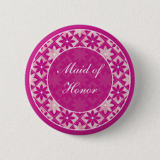 Purple Wedding Party Floral Tiles Button