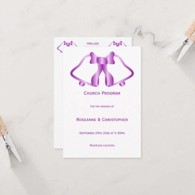 Purple Wedding Program Bells And Ribbon (Front/Back In Situ)