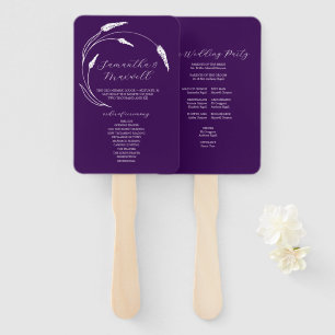 Purple Wedding Program Fan Floral Line Art