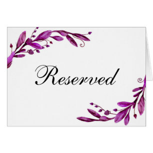 Purple wedding reserved sign. Botanical table card
