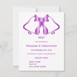 Purple Wedding RSVP Card Bells And Ribbon