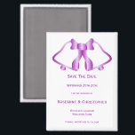 Purple Wedding Save The Date Magnet Bells Ribbon<br><div class="desc">Minimalist wedding save the date magnet bells design. Customise this purple coloured wedding save the date magnet with your wedding details. Should you require any help with customising then contact us through the link on this page. Purple bells design personalised wedding save the date magnet</div>