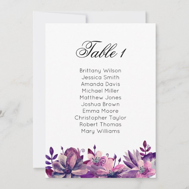Purple wedding seating chart. Boho table plan Invitation (Front)