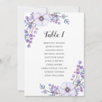Purple wedding seating chart. Flowers table plan