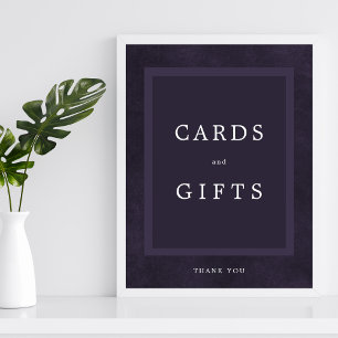 Purple wedding simple elegant cards and gifts sign