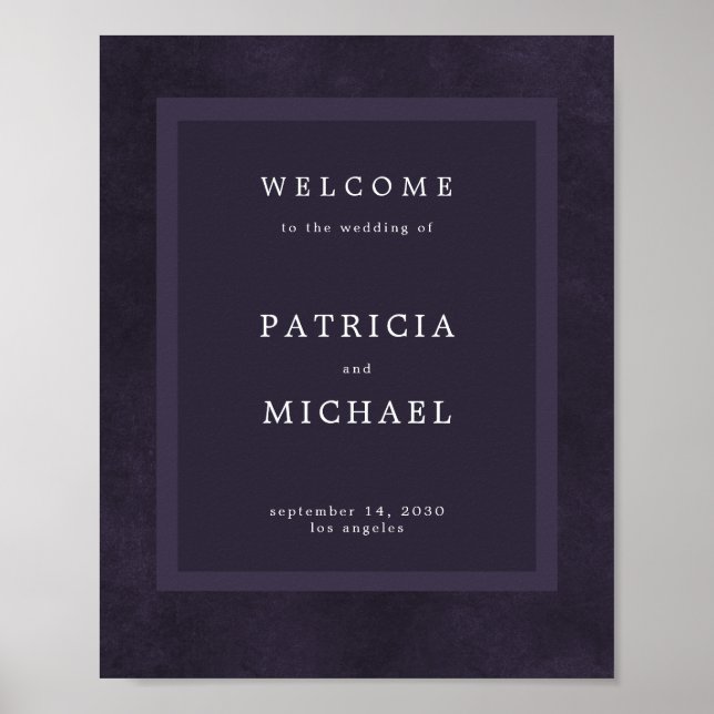 Purple wedding simple modern elegant welcome sign (Front)