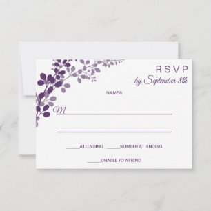 Purple Wedding Small RSVP / Reply Postcard   Vines