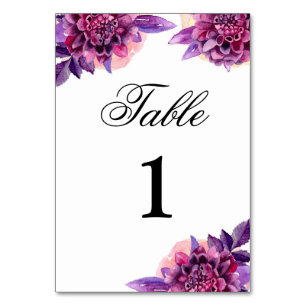 Purple wedding table number. Watercolor floral Number