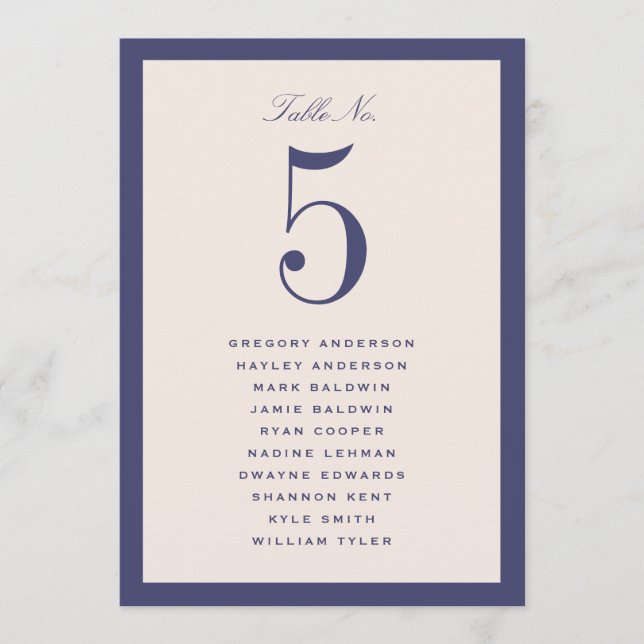 Purple Wedding Table Seating Chart Card (Front)