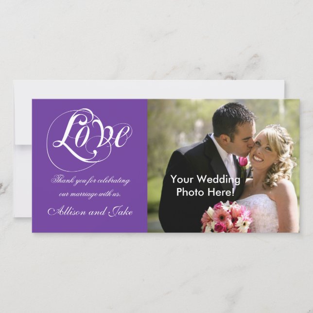 Purple Wedding Thank You Photo Card Template (Front)