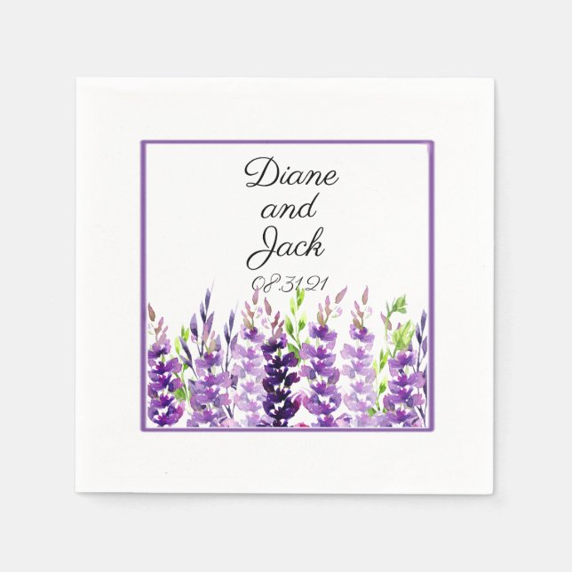 Purple Wedding Watercolor Lavender Napkin (Front)