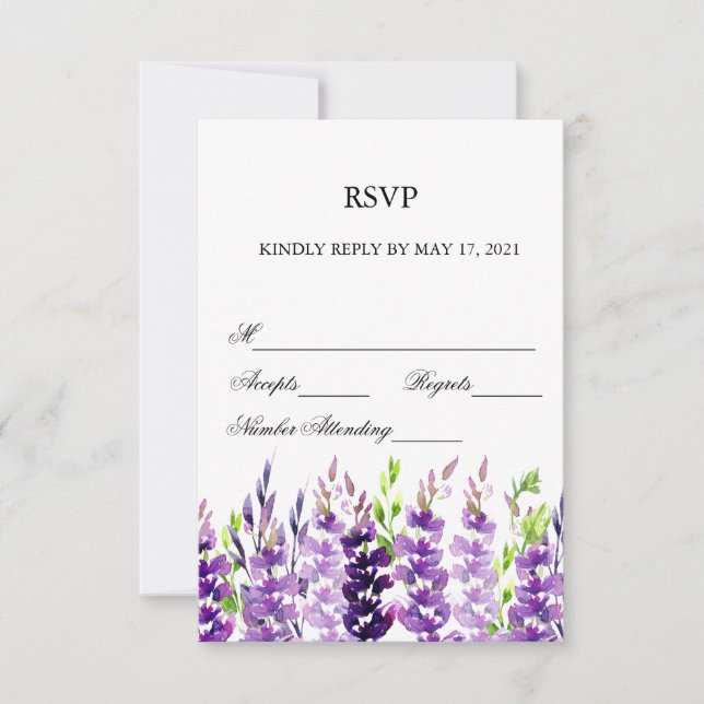Purple Wedding Watercolor Lavender RSVP Cards (Front)