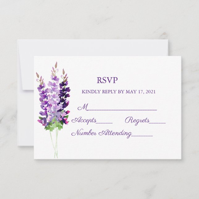 Purple Wedding Watercolor Lavender RSVP Cards (Front)