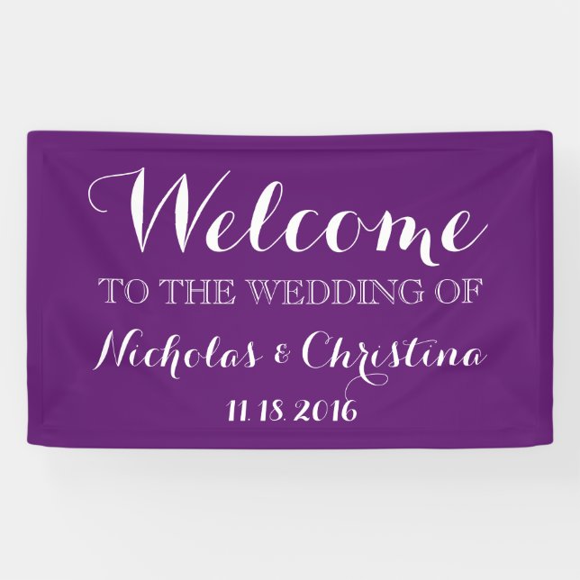 PURPLE Welcome Wedding Banner Rustic Gold (Horizontal)