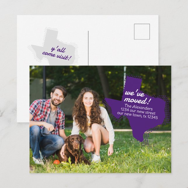 Purple We've Moved - Dotted Texas Moving Postcard (Front/Back)