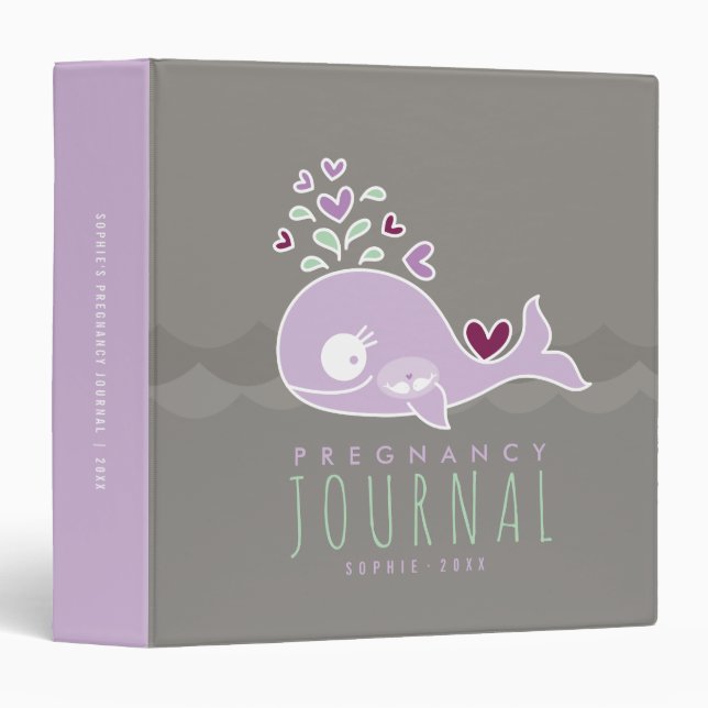 Purple Whale Twin Girls Pregnancy Journal Classeur (Devant/Côté)