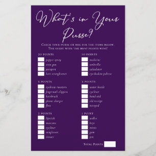 Purple What's in Your Purse Bridal Shower Game