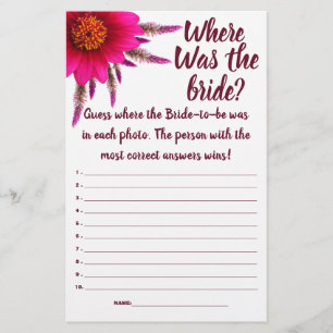 Purple Where was the bride? Shower Game Card