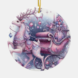 Purple Whimsical Christmas Reindeer Ceramic Ornament
