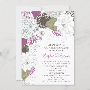Purple Whimsical Floral Bridal Shower Invitations