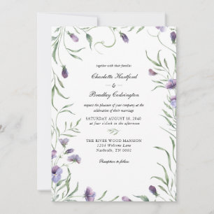 Purple Whimsical Floral Wedding  Invitation