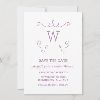 Purple Whimsical Flourish Save the Date Invite