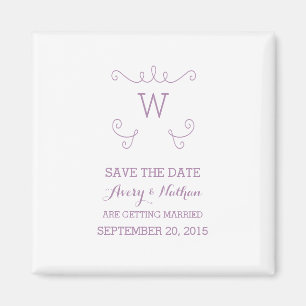 Purple Whimsical Flourish Save the Date Magnet