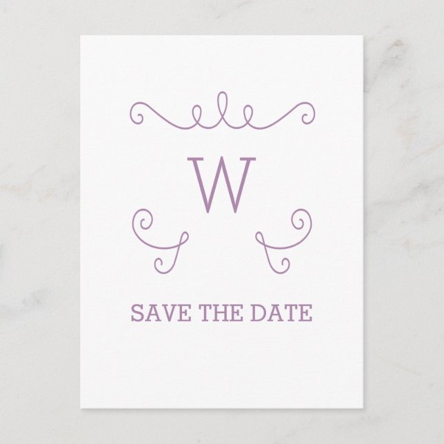 Purple Whimsical Flourish Save the Date Postcard (Front)