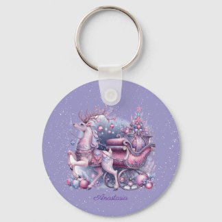 Purple Whimsical Magical Reindeer Keychain
