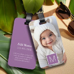 Purple White 1 Photo Collage Custom Monogram Luggage Tag<br><div class="desc">You can use Instagram photos for this design. Use three square photos to create a unique and personal gift. Or you can keep the hipster puppy and make a trendy keepsake.</div>