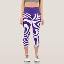 Purple White Abstract Zebra Print Womens Leggings