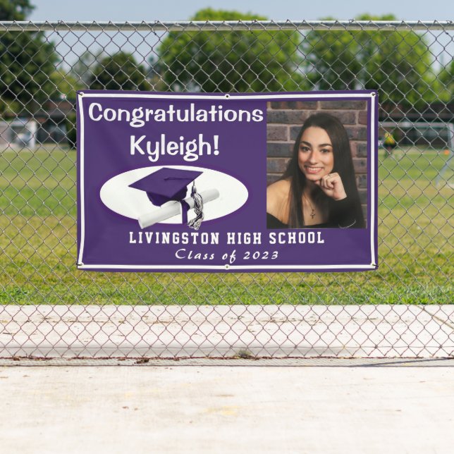Purple & White Accent Vinyl Graduation Photo Banner (Insitu)