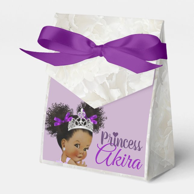 Purple|White African Princess Royal Baby Shower Favor Box (Front Side)