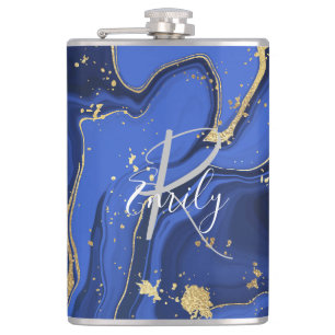Purple White Agate Marble Abstract Name Monogram Hip Flask